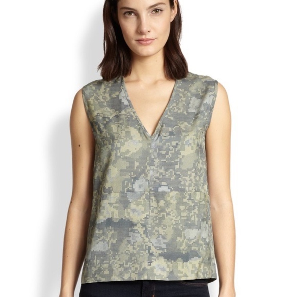 J Brand Silk Wool Green Floral Top M